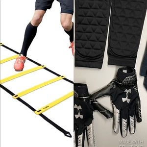 Agility ladder, arm pads and size small football gloves